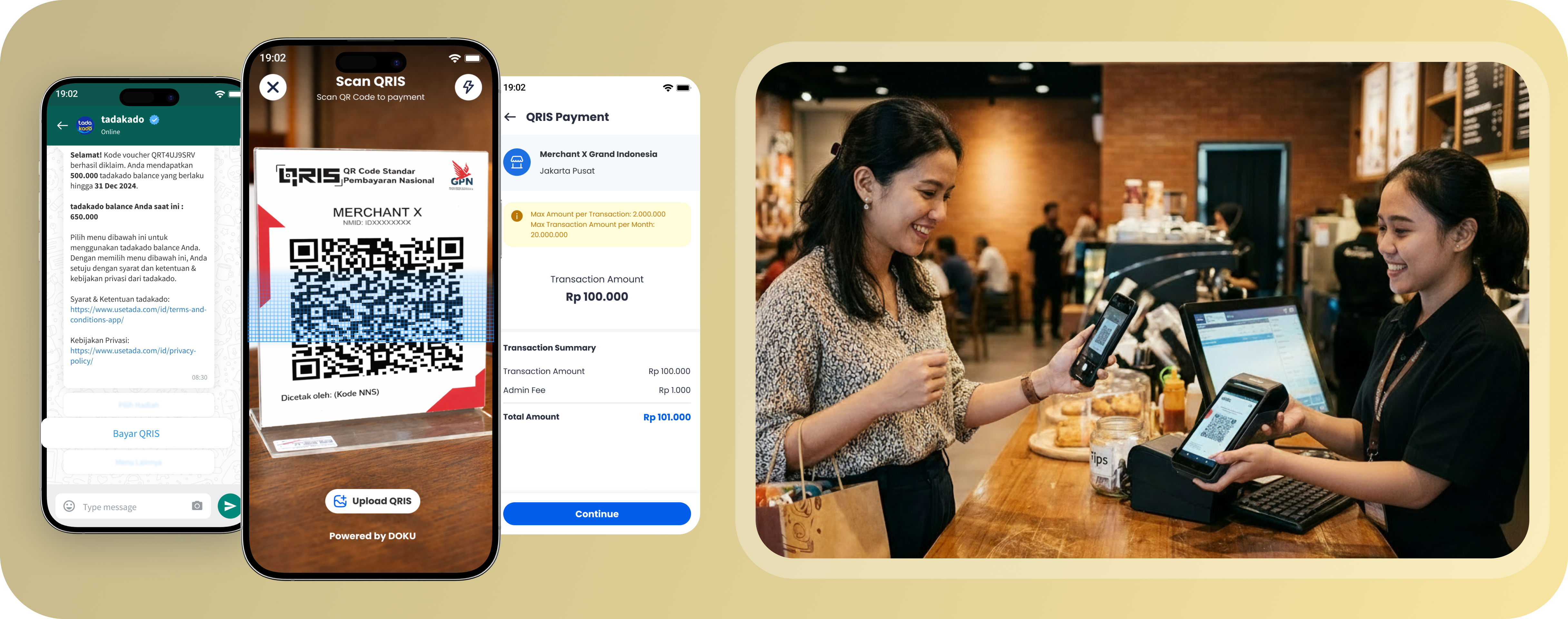 Bayar menggunakan voucher Tadakado via QRIS di 40+ juta merchant Indonesia