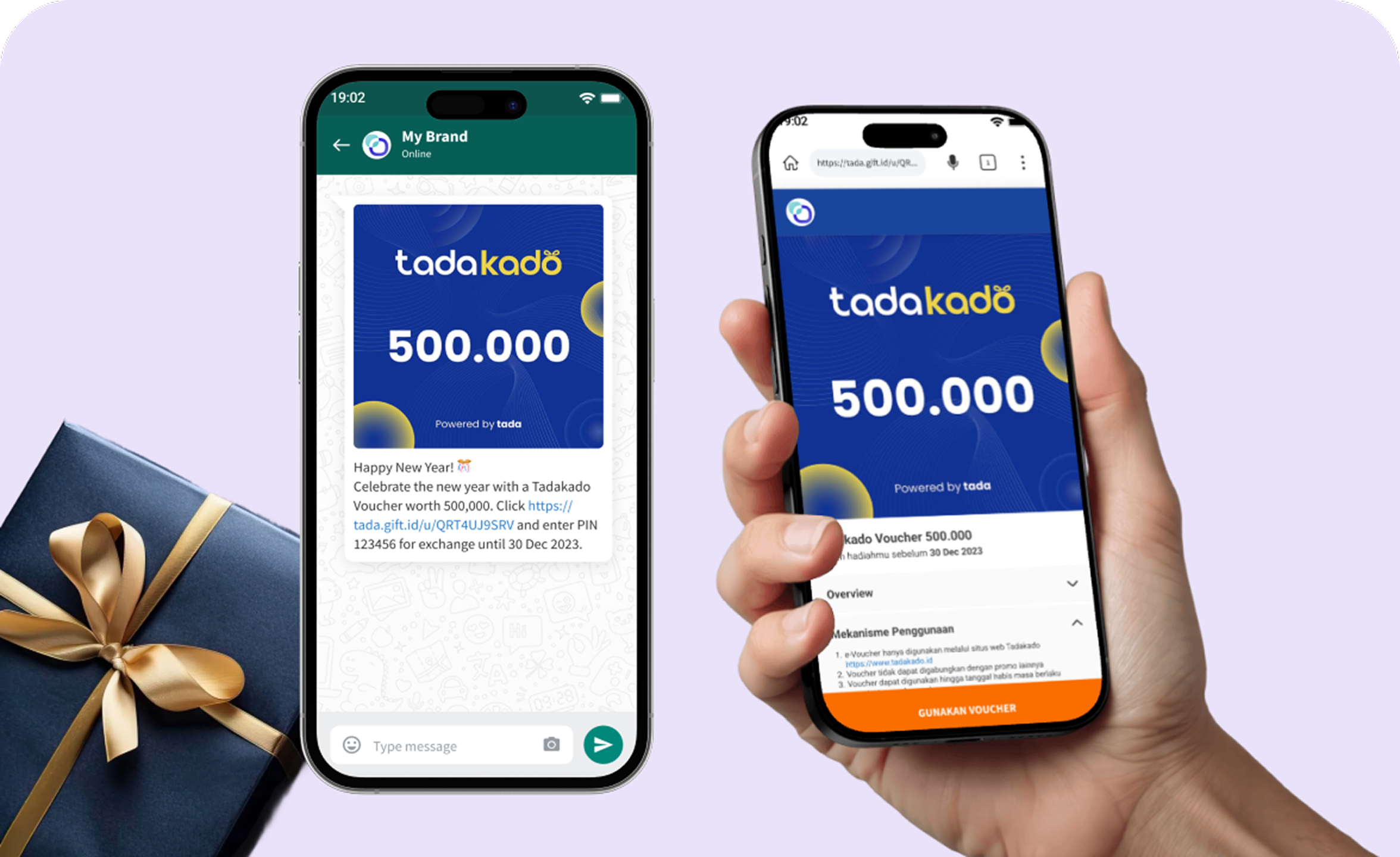 Voucher digital Tadakado — beli voucher online dikirim via WhatsApp, SMS, atau email