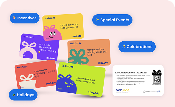 Voucher fisik Tadakado — gift card premium dengan desain dan branding custom